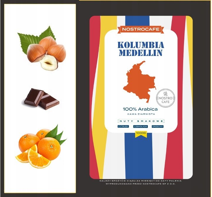 Kawa Ziarnista KOLUMBIA MEDELLIN Świeżo Palona Kawa Ziarnista KOLUMBIA MEDELLIN Świeżo Palona